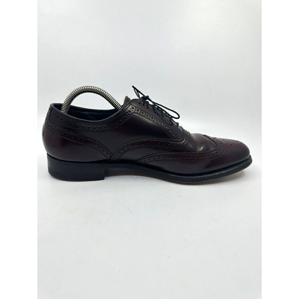 Florsheim Wingtip Oxford Mens 10 D Burgundy‎ Good Leather Brogue Made in USA - Picture 10 of 11